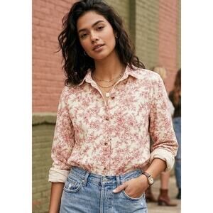 Vintage 90's Cabin Creek Pinwale Corduroy French Toile Floral Button Down Shirt